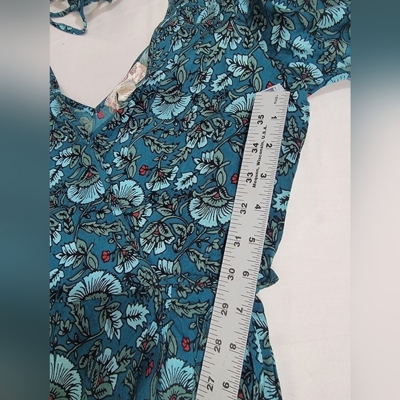 Band Of The Free Jewel Teal Floral Maxi Long Sleeve HiLow Wrap Dress Size Small - Picture 12 of 12